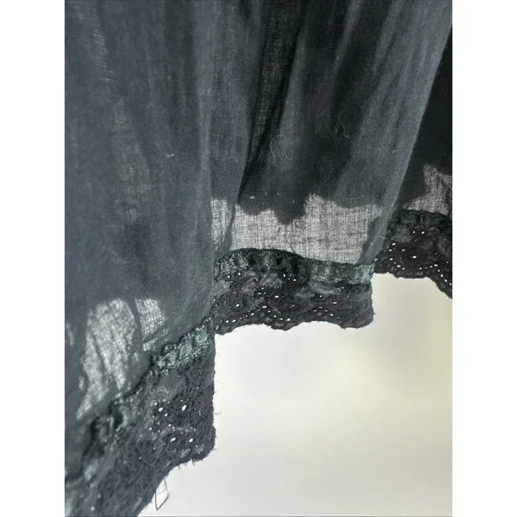 Bhag’s Cotton Tiered Maxi Skirt Black Crochet Elastic Waist Lined Free Size - Picture 4 of 13